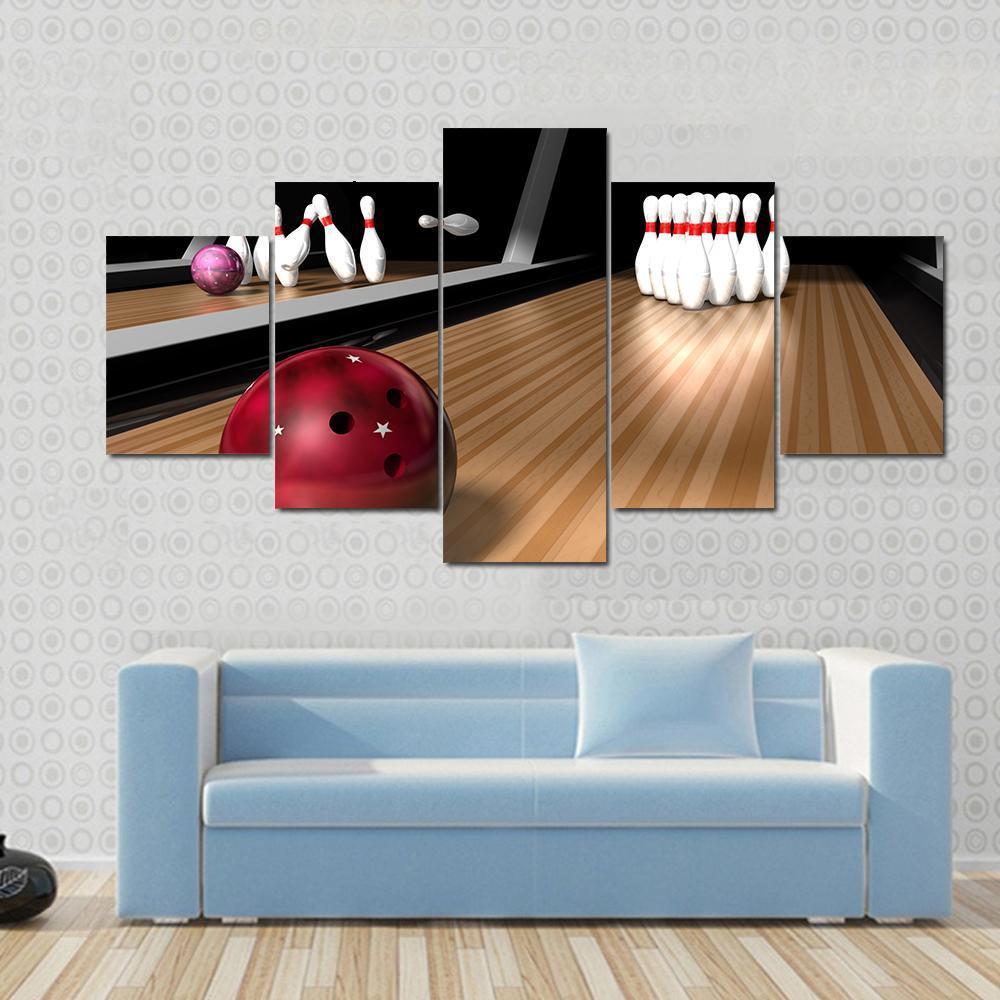 Red Bowling Ball Canvas Wall Art-5 Star-Gallery Wrap-62" x 32"-Tiaracle