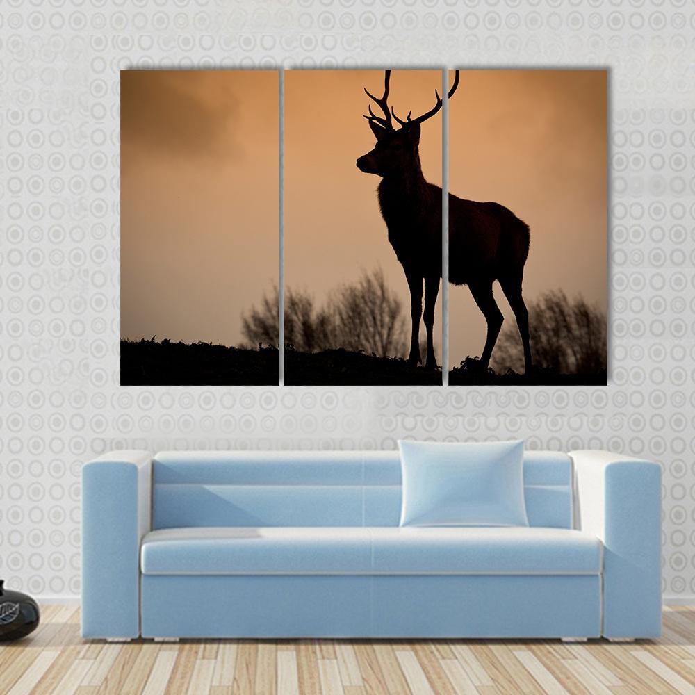 Red Deer Stag Silhouette Canvas Wall Art-3 Horizontal-Gallery Wrap-37" x 24"-Tiaracle
