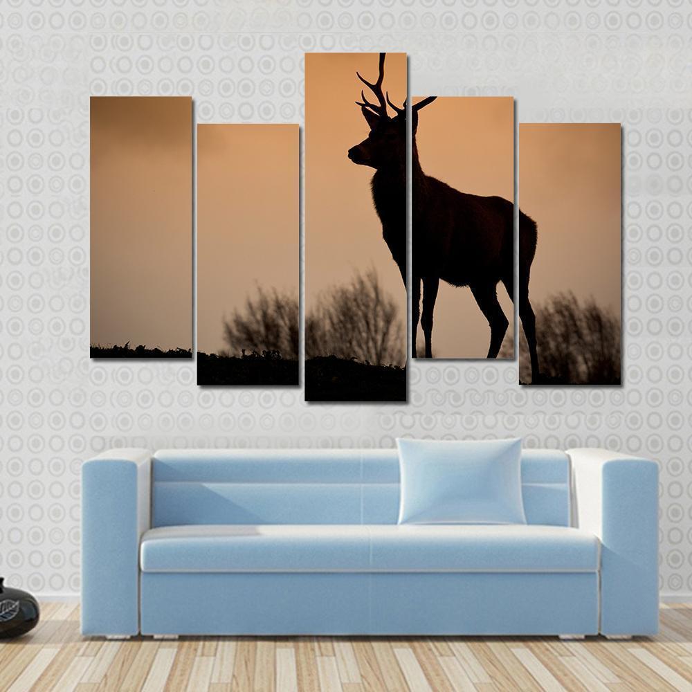 Red Deer Stag Silhouette Canvas Wall Art-5 Pop-Gallery Wrap-47" x 32"-Tiaracle
