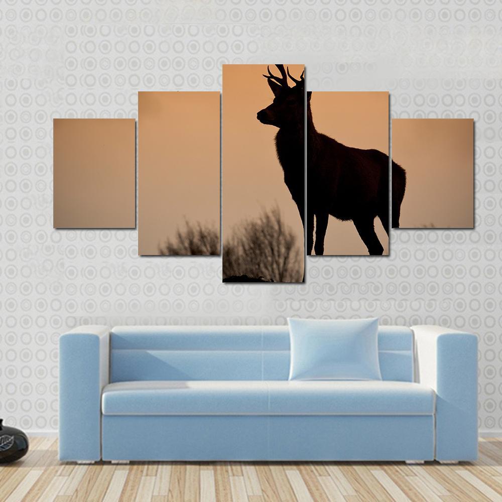 Red Deer Stag Silhouette Canvas Wall Art-5 Star-Gallery Wrap-62" x 32"-Tiaracle