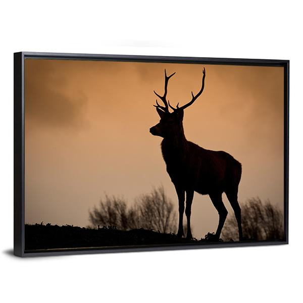 Red Deer Stag Silhouette Canvas Wall Art-3 Horizontal-Gallery Wrap-25" x 16"-Tiaracle
