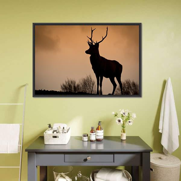 Red Deer Stag Silhouette Canvas Wall Art-3 Horizontal-Gallery Wrap-25" x 16"-Tiaracle