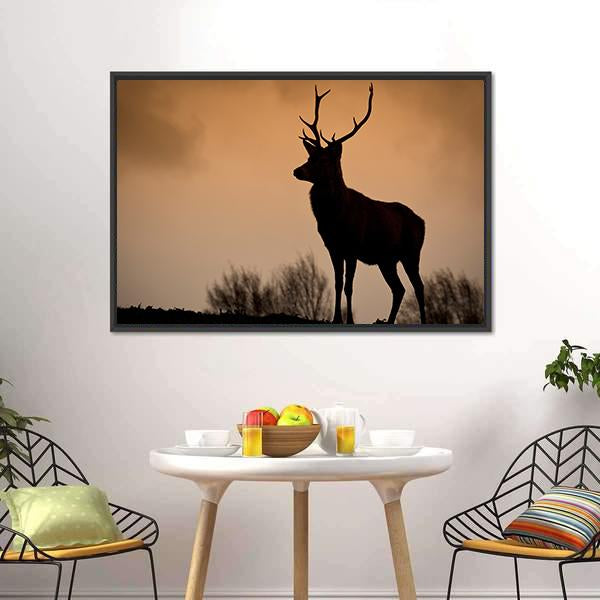 Red Deer Stag Silhouette Canvas Wall Art-1 Piece-Floating Frame-24" x 16"-Tiaracle