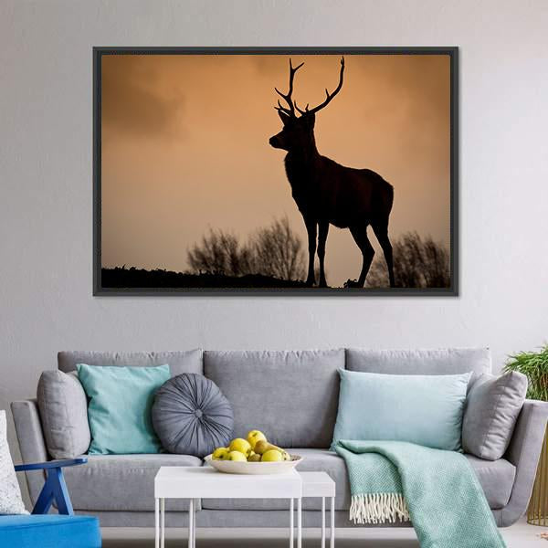 Red Deer Stag Silhouette Canvas Wall Art-3 Horizontal-Gallery Wrap-25" x 16"-Tiaracle