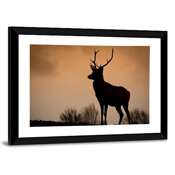 Red Deer Stag Silhouette Canvas Wall Art-3 Horizontal-Gallery Wrap-25" x 16"-Tiaracle