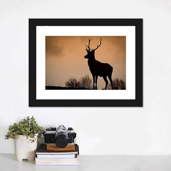 Red Deer Stag Silhouette Canvas Wall Art-3 Horizontal-Gallery Wrap-25" x 16"-Tiaracle
