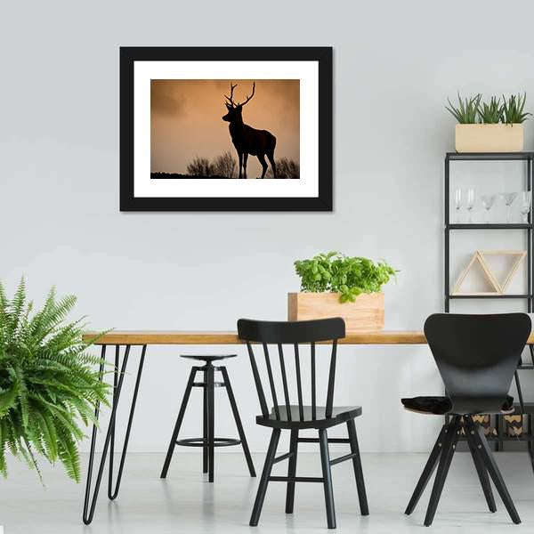Red Deer Stag Silhouette Canvas Wall Art-3 Horizontal-Gallery Wrap-25" x 16"-Tiaracle