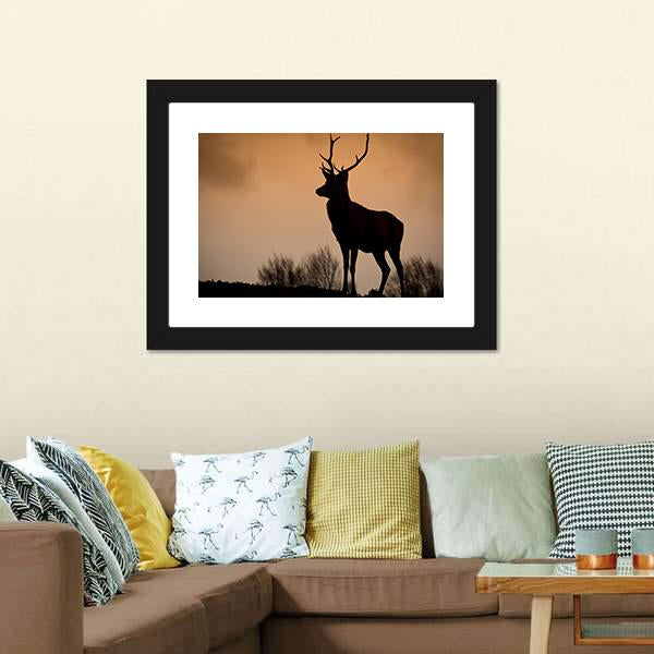 Red Deer Stag Silhouette Canvas Wall Art-1 Piece-Framed Print-20" x 16"-Tiaracle