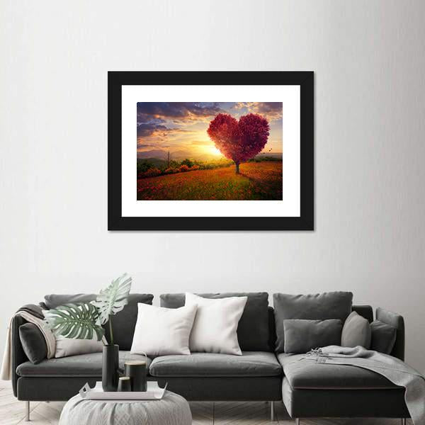 Red Heart Shaped Tree At Sunset Canvas Wall Art-3 Horizontal-Gallery Wrap-25" x 16"-Tiaracle