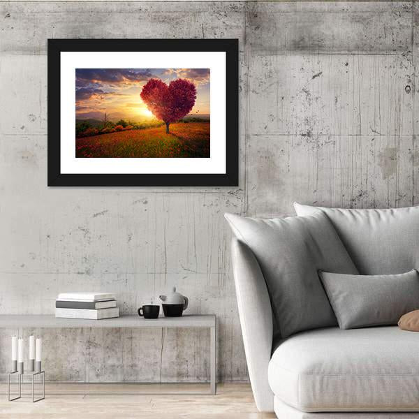 Red Heart Shaped Tree At Sunset Canvas Wall Art-3 Horizontal-Gallery Wrap-25" x 16"-Tiaracle