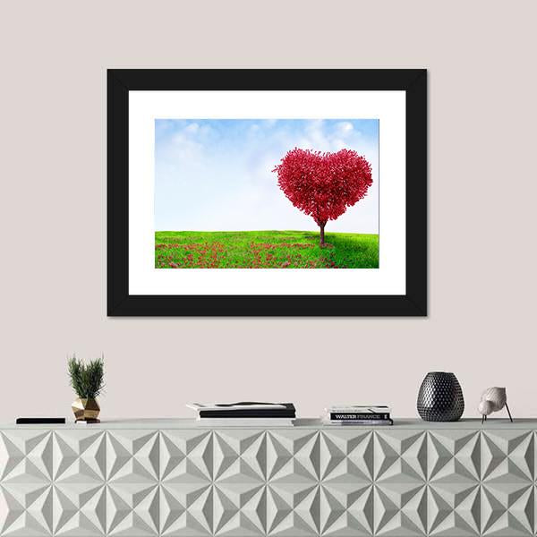 Red Love Tree In Summer Canvas Wall Art-1 Piece-Framed Print-20" x 16"-Tiaracle