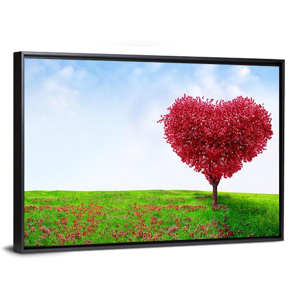 Red Love Tree In Summer Canvas Wall Art-3 Horizontal-Gallery Wrap-25" x 16"-Tiaracle