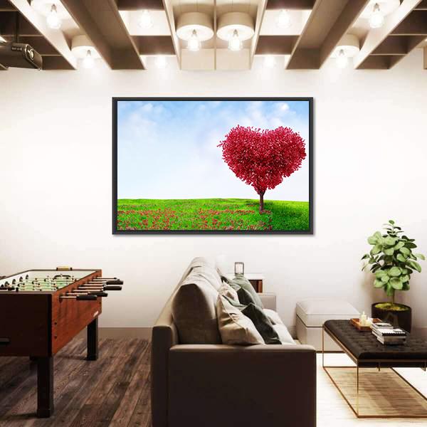 Red Love Tree In Summer Canvas Wall Art-3 Horizontal-Gallery Wrap-25" x 16"-Tiaracle