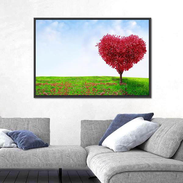 Red Love Tree In Summer Canvas Wall Art-3 Horizontal-Gallery Wrap-25" x 16"-Tiaracle