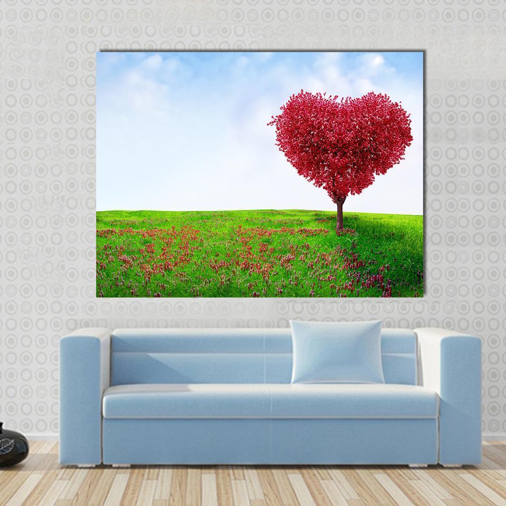 Red Love Tree In Summer Canvas Wall Art-1 Piece-Gallery Wrap-48" x 32"-Tiaracle