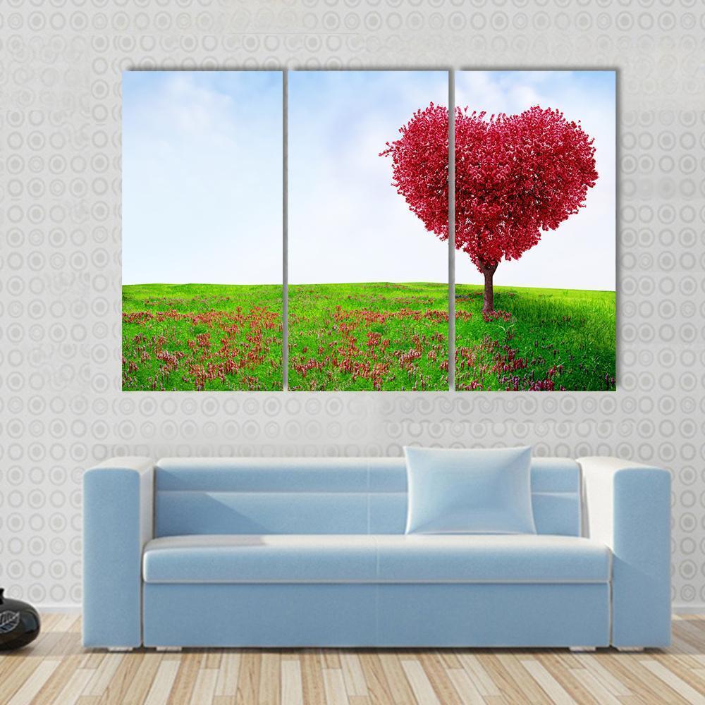 Red Love Tree In Summer Canvas Wall Art-3 Horizontal-Gallery Wrap-37" x 24"-Tiaracle