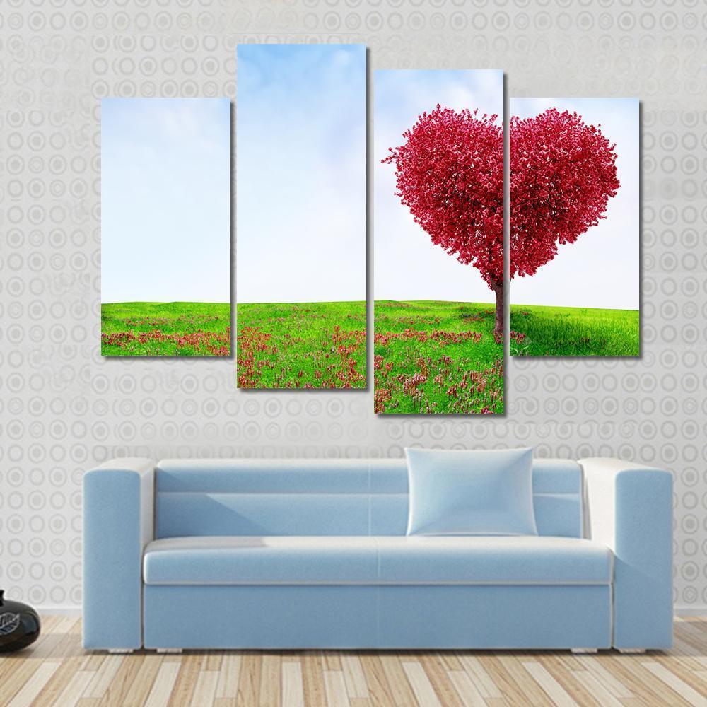 Red Love Tree In Summer Canvas Wall Art-4 Pop-Gallery Wrap-50" x 32"-Tiaracle