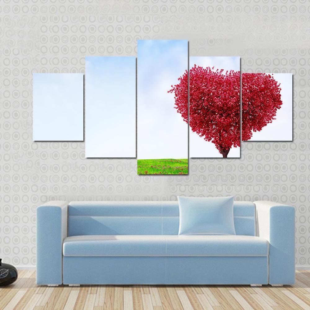 Red Love Tree In Summer Canvas Wall Art-5 Star-Gallery Wrap-62" x 32"-Tiaracle