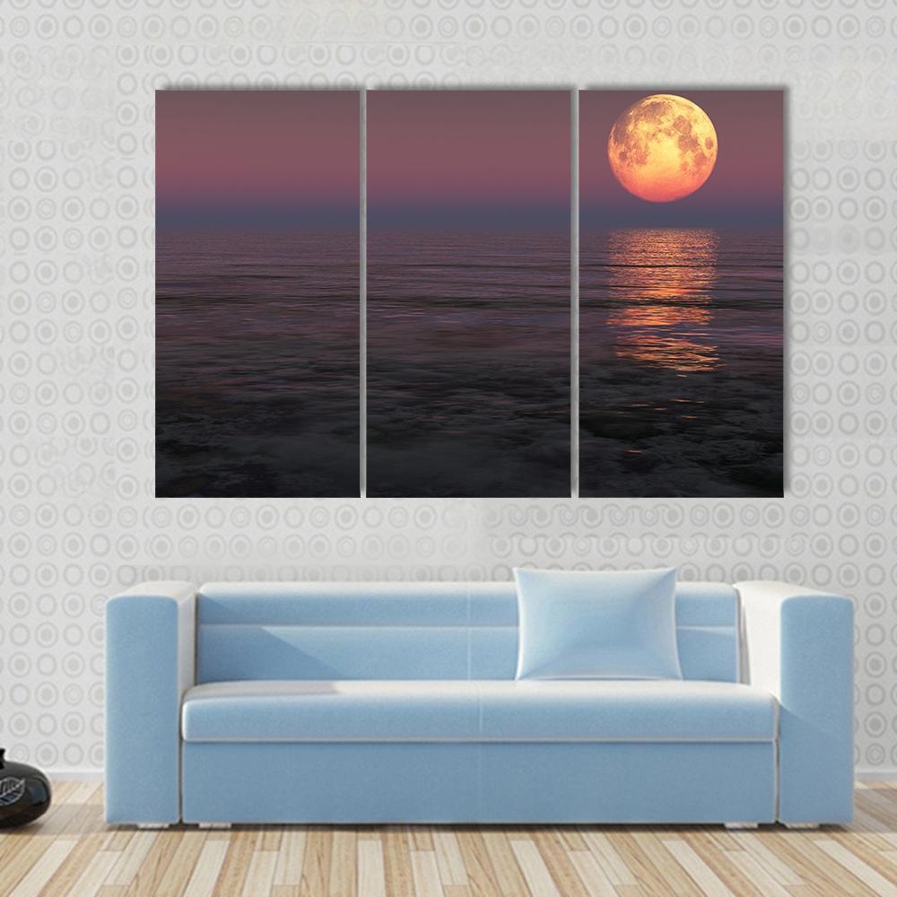 Red Moon Over The Sea Canvas Wall Art-3 Horizontal-Gallery Wrap-37" x 24"-Tiaracle