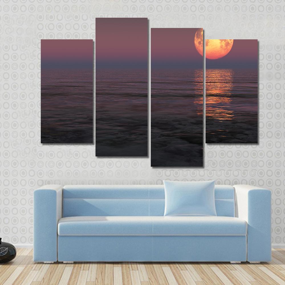 Red Moon Over The Sea Canvas Wall Art-4 Pop-Gallery Wrap-50" x 32"-Tiaracle