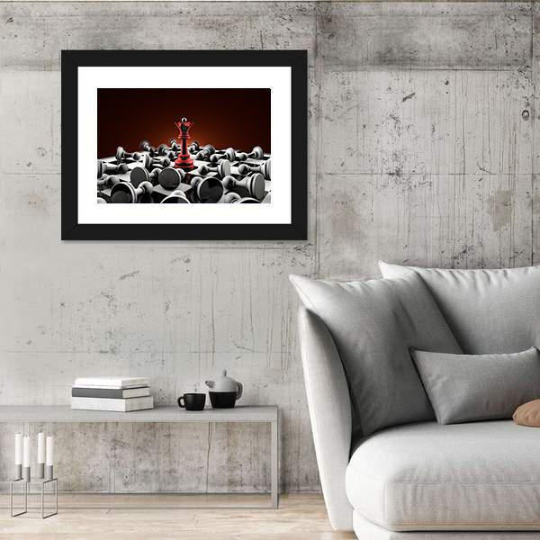 Red Queen And Gray Pawn Chess Canvas Wall Art-3 Horizontal-Gallery Wrap-25" x 16"-Tiaracle