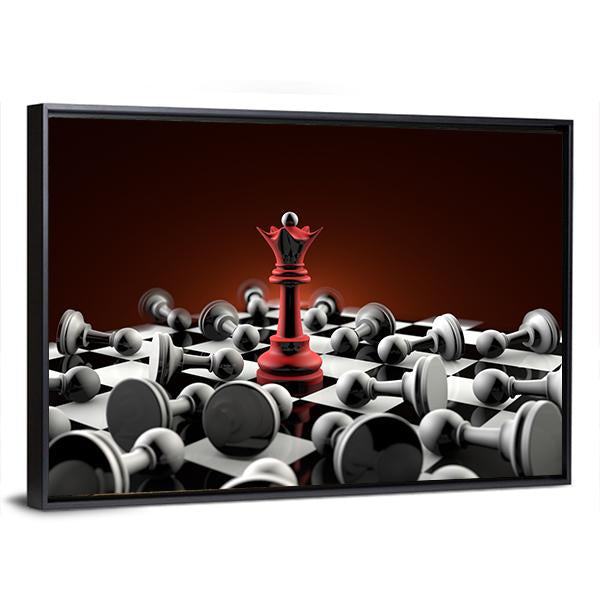 Red Queen And Gray Pawn Chess Canvas Wall Art-3 Horizontal-Gallery Wrap-25" x 16"-Tiaracle