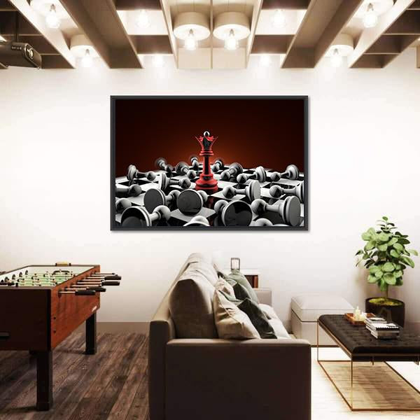 Red Queen And Gray Pawn Chess Canvas Wall Art-3 Horizontal-Gallery Wrap-25" x 16"-Tiaracle