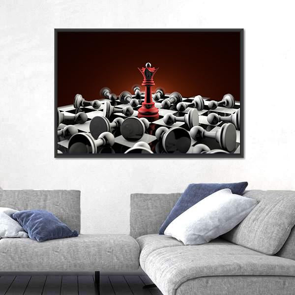 Red Queen And Gray Pawn Chess Canvas Wall Art-3 Horizontal-Gallery Wrap-25" x 16"-Tiaracle