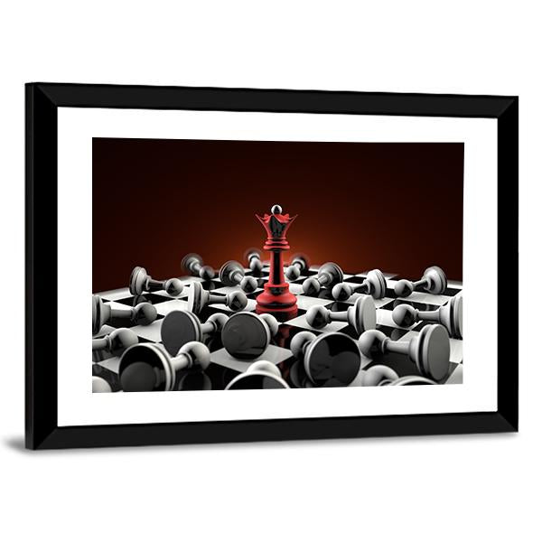 Red Queen And Gray Pawn Chess Canvas Wall Art-3 Horizontal-Gallery Wrap-25" x 16"-Tiaracle