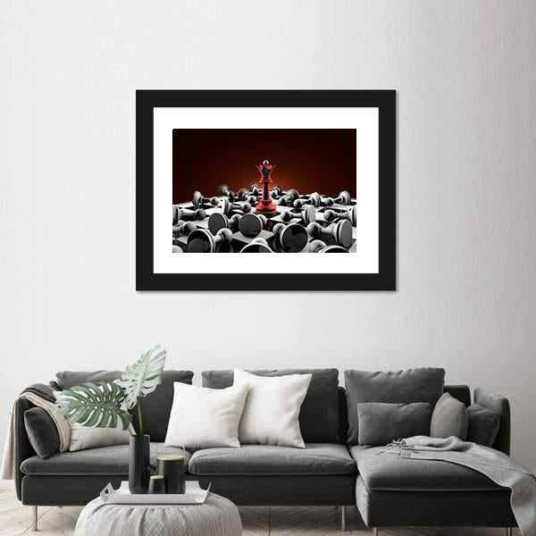 Red Queen And Gray Pawn Chess Canvas Wall Art-3 Horizontal-Gallery Wrap-25" x 16"-Tiaracle