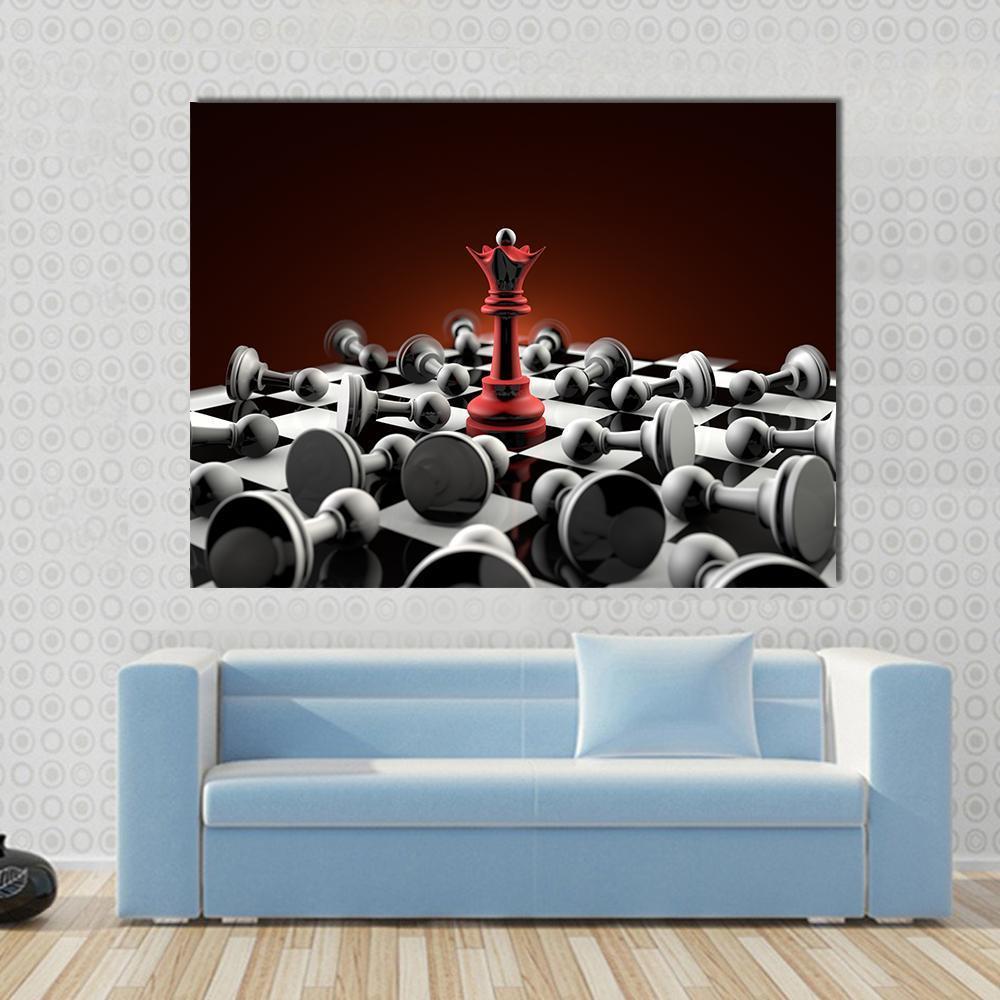 Red Queen And Gray Pawn Chess Canvas Wall Art-1 Piece-Gallery Wrap-48" x 32"-Tiaracle