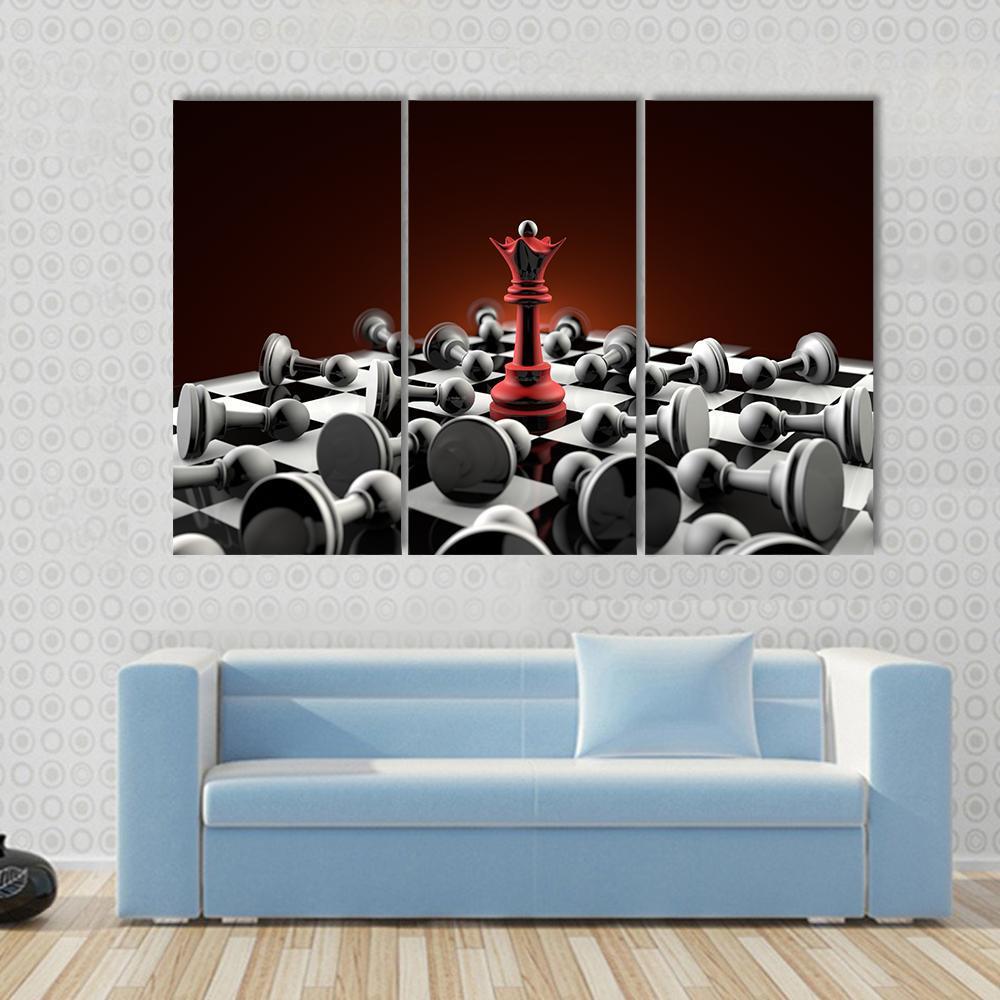 Red Queen And Gray Pawn Chess Canvas Wall Art-3 Horizontal-Gallery Wrap-37" x 24"-Tiaracle