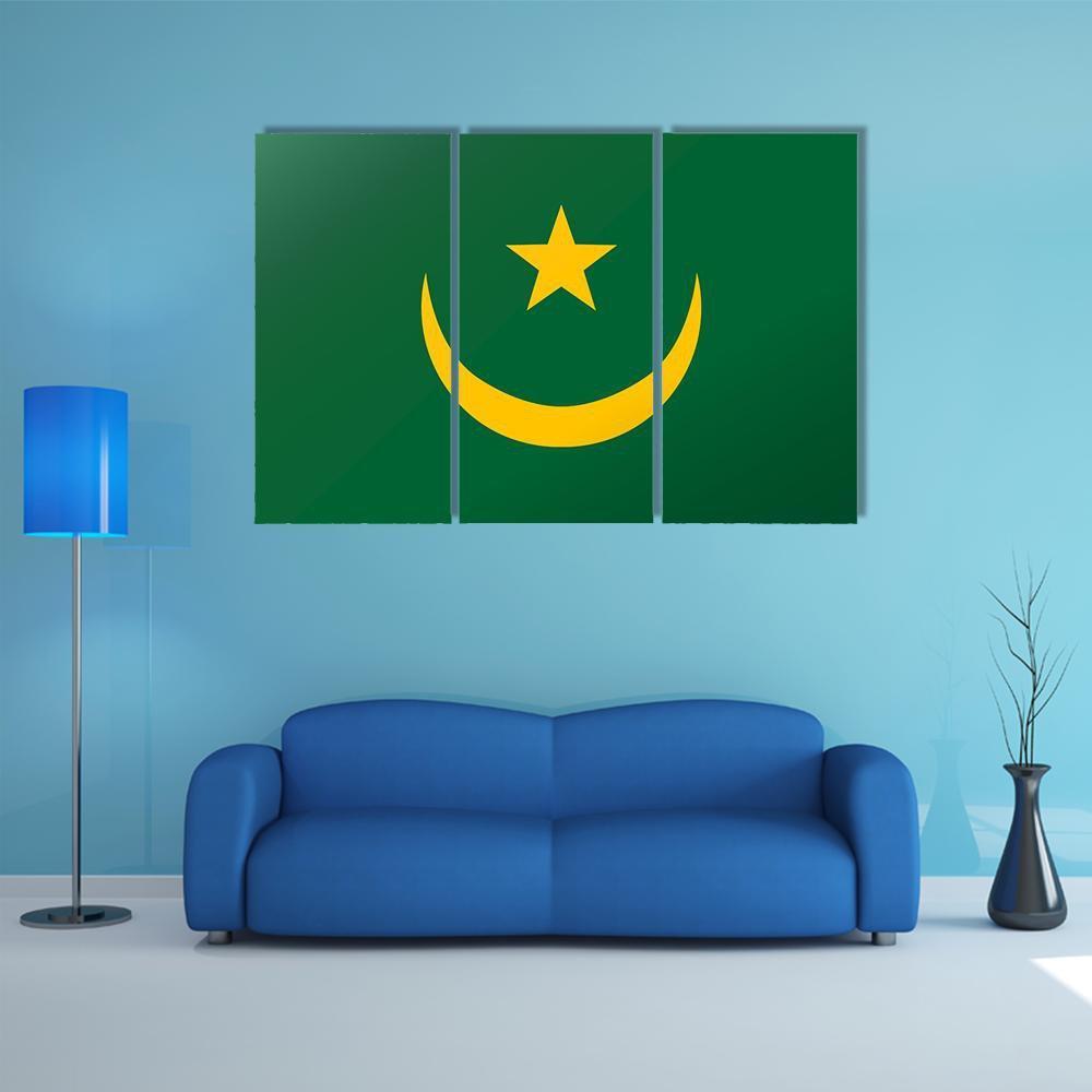 Reflection Flag Of Mauritania Canvas Wall Art-3 Horizontal-Gallery Wrap-37" x 24"-Tiaracle
