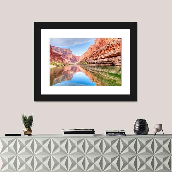 Reflection Of Grand Canyon In Colorado River Canvas Wall Art-1 Piece-Framed Print-20" x 16"-Tiaracle