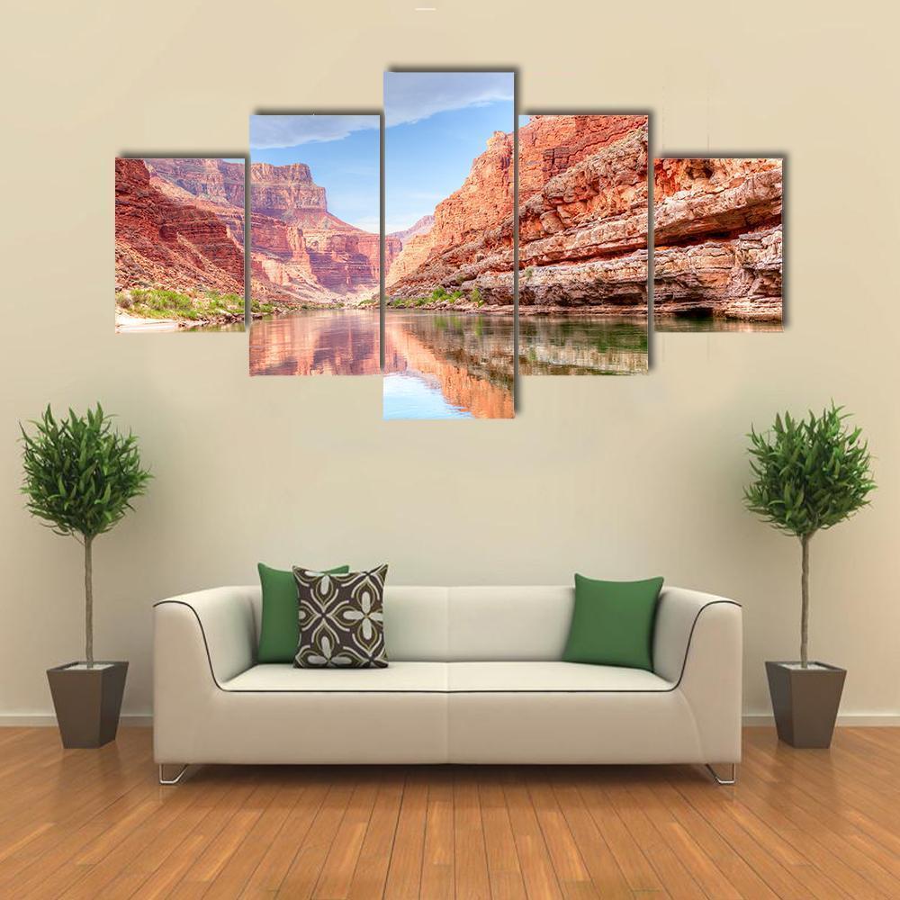Reflection Of Grand Canyon In Colorado River Canvas Wall Art-5 Star-Gallery Wrap-62" x 32"-Tiaracle
