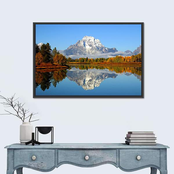 Reflection Of Mountain Range In Lake Canvas Wall Art-1 Piece-Floating Frame-24" x 16"-Tiaracle