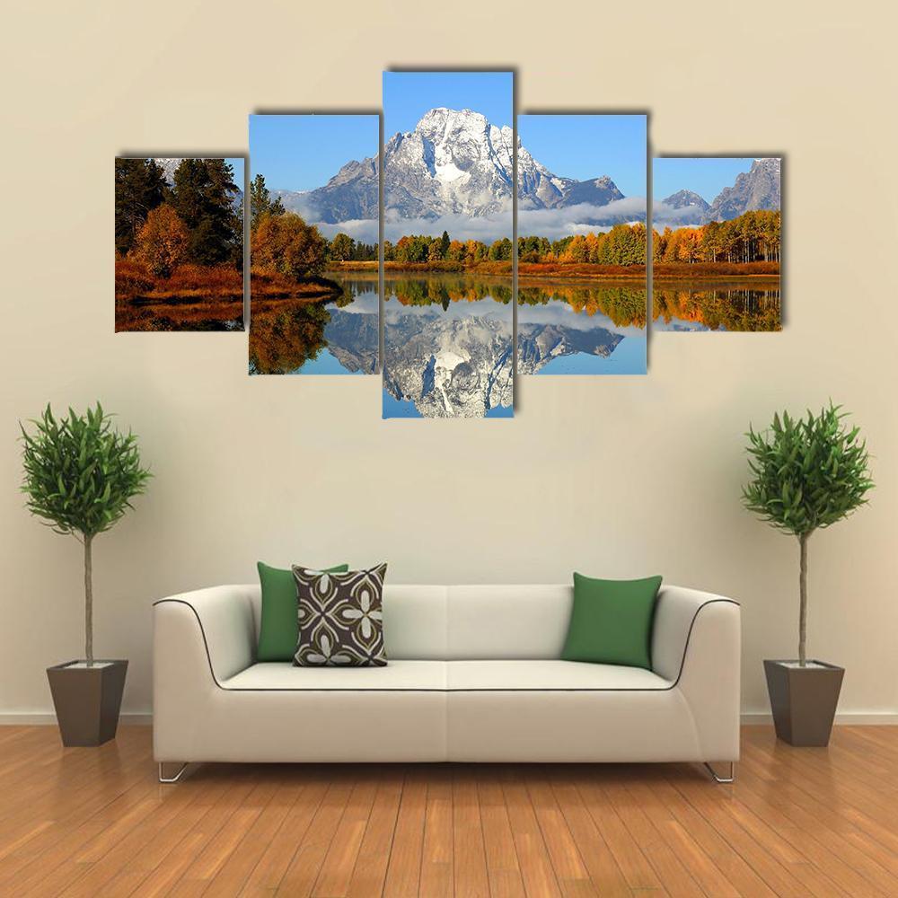 Reflection Of Mountain Range In Lake Canvas Wall Art-5 Star-Gallery Wrap-62" x 32"-Tiaracle