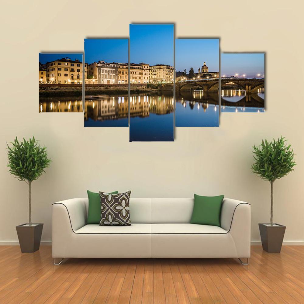 Reflections In The Arno River Canvas Wall Art-5 Star-Gallery Wrap-62" x 32"-Tiaracle