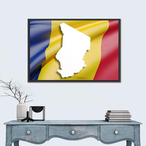 Republic Of Chad Map And Flag Canvas Wall Art-1 Piece-Floating Frame-24" x 16"-Tiaracle