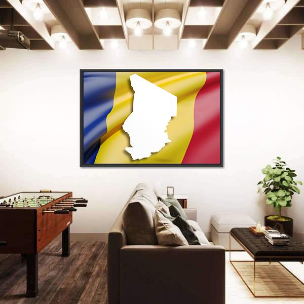 Republic Of Chad Map And Flag Canvas Wall Art-3 Horizontal-Gallery Wrap-25" x 16"-Tiaracle
