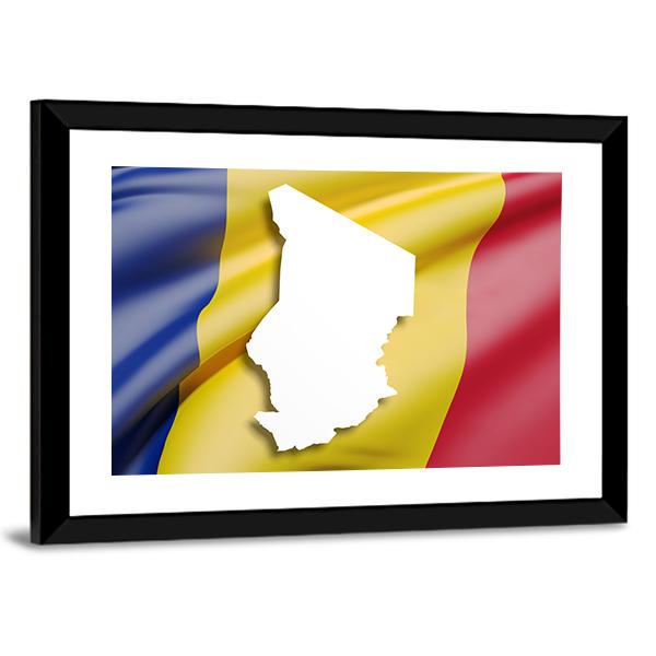 Republic Of Chad Map And Flag Canvas Wall Art-3 Horizontal-Gallery Wrap-25" x 16"-Tiaracle