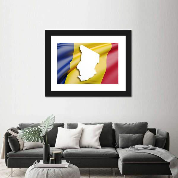Republic Of Chad Map And Flag Canvas Wall Art-3 Horizontal-Gallery Wrap-25" x 16"-Tiaracle