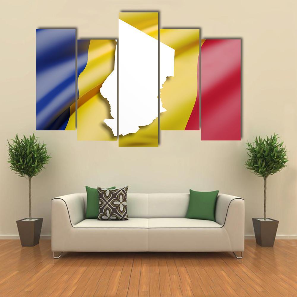 Republic Of Chad Map And Flag Canvas Wall Art-5 Pop-Gallery Wrap-47" x 32"-Tiaracle