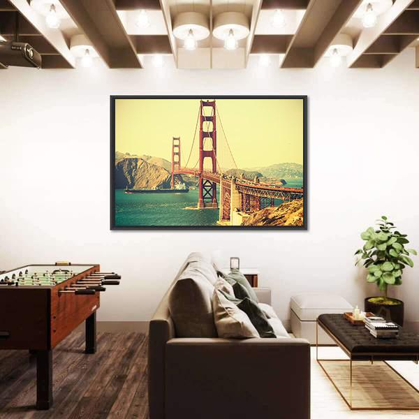 Retro Style Golden Gate Bridge Canvas Wall Art-3 Horizontal-Gallery Wrap-25" x 16"-Tiaracle