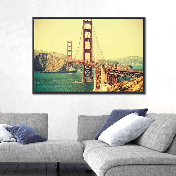 Retro Style Golden Gate Bridge Canvas Wall Art-3 Horizontal-Gallery Wrap-25" x 16"-Tiaracle
