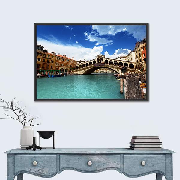 Rialto Bridge In Venice Italy Canvas Wall Art-1 Piece-Floating Frame-24" x 16"-Tiaracle