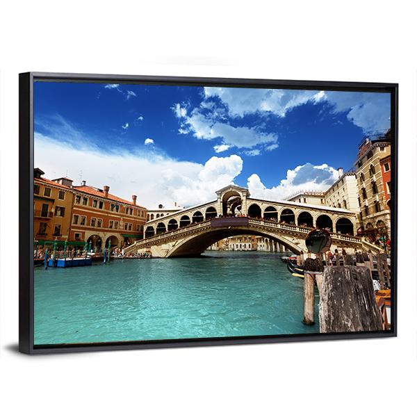 Rialto Bridge In Venice Italy Canvas Wall Art-3 Horizontal-Gallery Wrap-25" x 16"-Tiaracle