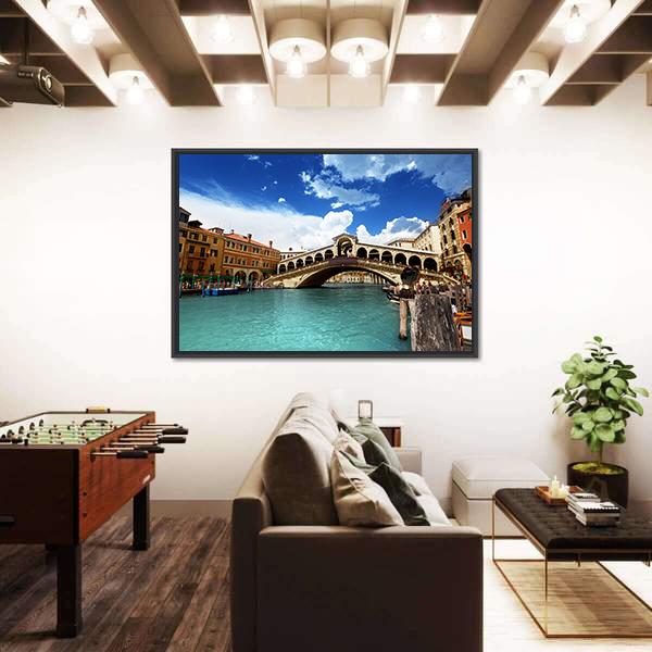 Rialto Bridge In Venice Italy Canvas Wall Art-3 Horizontal-Gallery Wrap-25" x 16"-Tiaracle