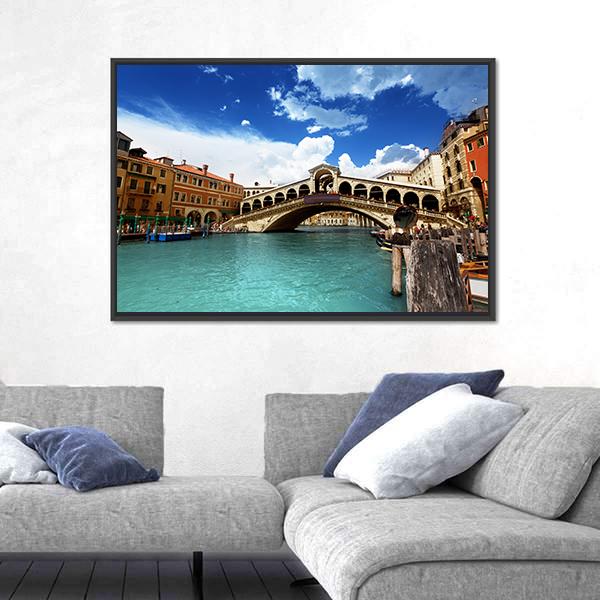 Rialto Bridge In Venice Italy Canvas Wall Art-3 Horizontal-Gallery Wrap-25" x 16"-Tiaracle