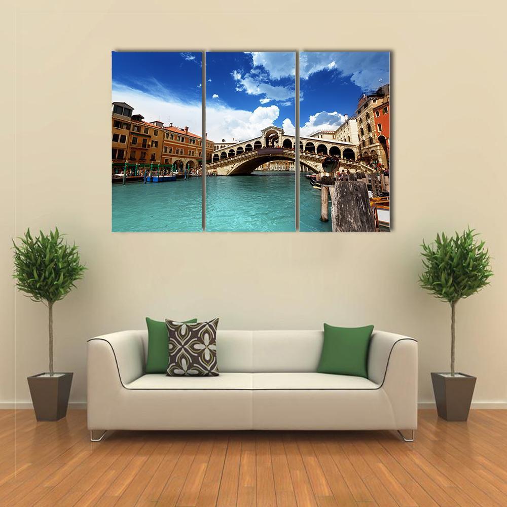 Rialto Bridge In Venice Italy Canvas Wall Art-3 Horizontal-Gallery Wrap-37" x 24"-Tiaracle